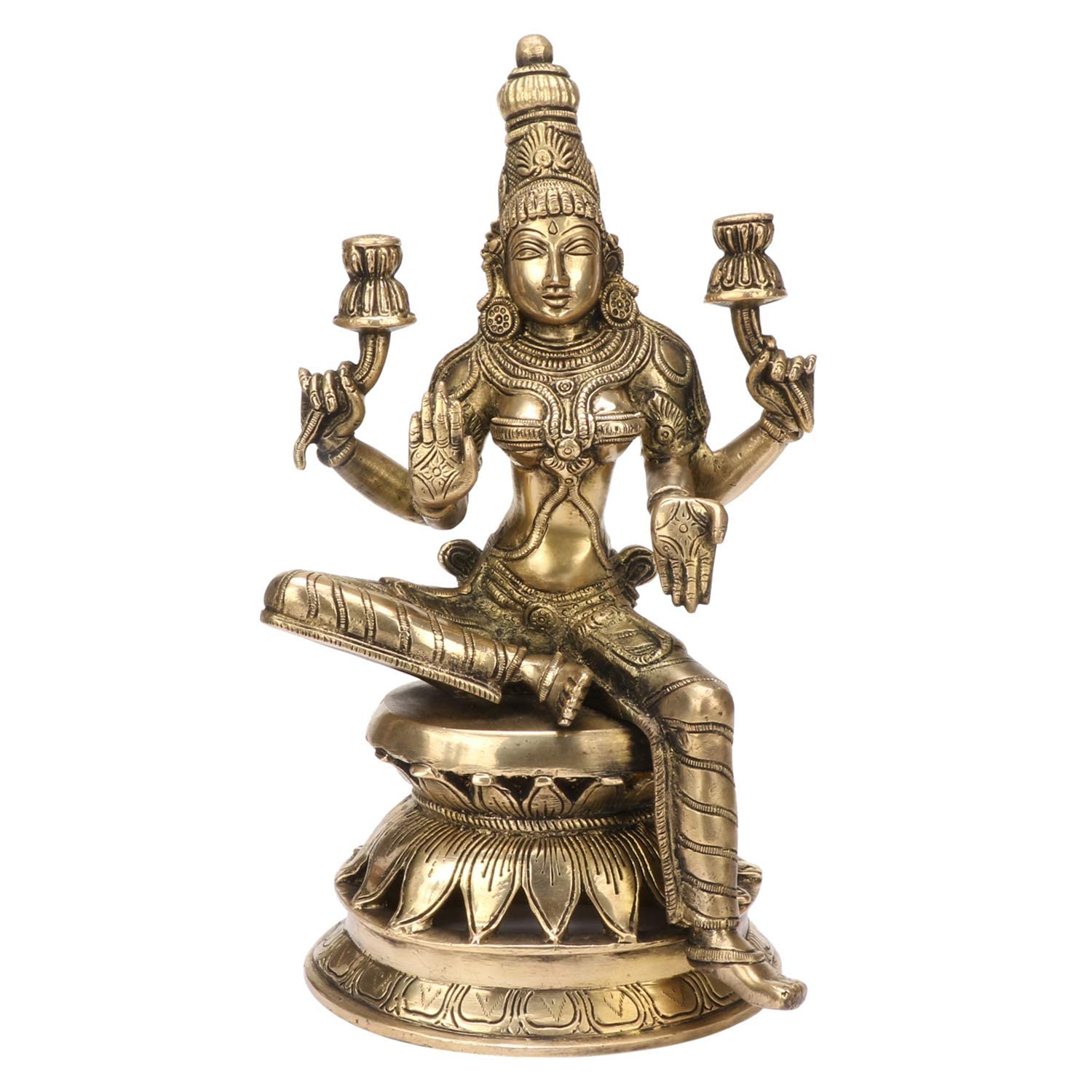 Kartique Brass Idol Murti Of Laxmi On Lotus Pedestal | Laxhmi Padmavati Staue | Home Mandir Decor | Height 12 Inches (Gold)